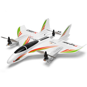 Avion radiocommandé WLtoys X450 6CH - Appareil à décollage et atterrissage vertical (VTOL) double mode 3D/6G à voilure fixe avec LED, télécommande 2,4 GHz et prêt à voler.