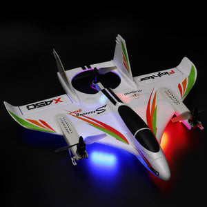 Avion radiocommandé WLtoys X450 6CH - Appareil à décollage et atterrissage vertical (VTOL) double mode 3D/6G à voilure fixe avec LED, télécommande 2,4 GHz et prêt à voler.