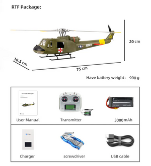 Hélicoptère radiocommandé FlyWing Huey UH1 V4 6CH avec commande de vol ACE, GPS et stabilisation automatique