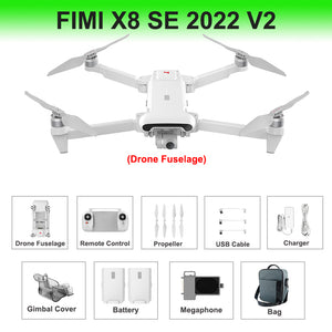 FIMI X8 SE 2022 V2 10KM FPV avec nacelle 3 axes, caméra 4K, vidéo HDR, GPS, autonomie de vol de 35 minutes, drone RC prêt à voler avec module mégaphone Airthrow