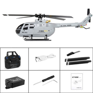Hélicoptère radiocommandé RCERA C186 2,4 GHz, 4 hélices, stabilisation gyroscopique électronique 6 axes, maintien d'altitude par pression d'air.