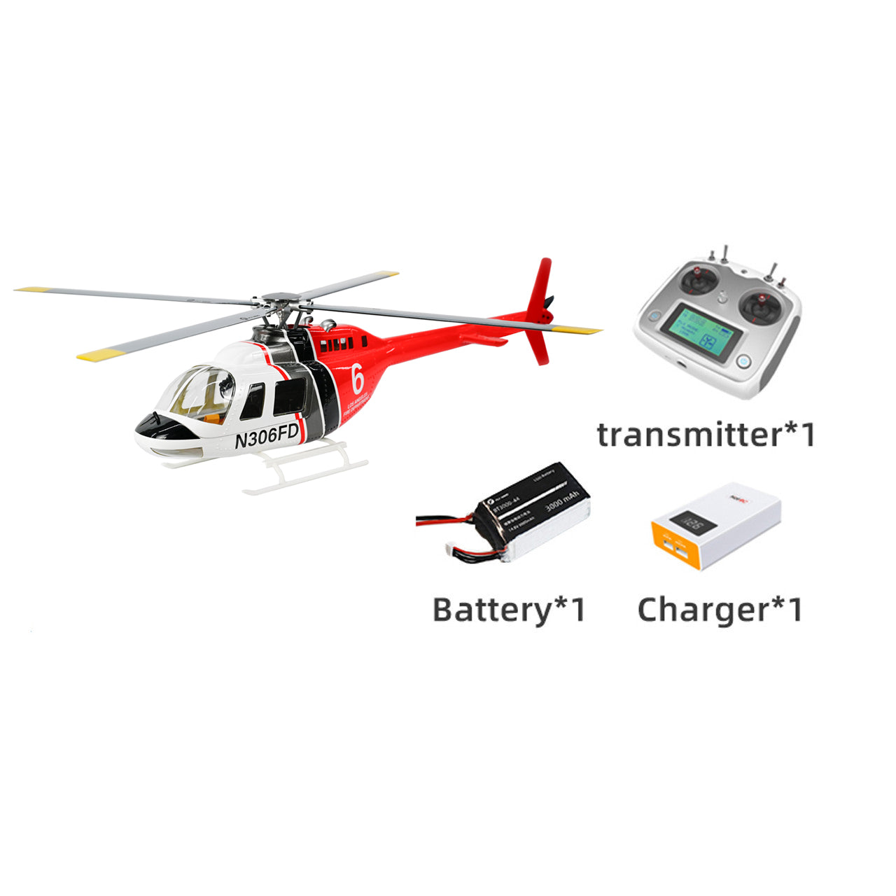 Hélicoptère radiocommandé FLY WING Bell 206 V3/V4 Classe 470 6CH avec moteur brushless, GPS, maintien d'altitude et échelle.