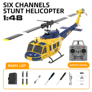 Hélicoptère radiocommandé RC ERA C032 UH-1 2.4G 6CH avec gyroscope 6 axes, échelle 1:48, maintien d'altitude, positionnement par flux optique, TOF (temps de vol), sans barre de stabilisation, prêt à voler.
