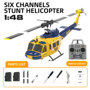Hélicoptère radiocommandé RC ERA C032 UH-1 2.4G 6CH avec gyroscope 6 axes, échelle 1:48, maintien d'altitude, positionnement par flux optique, TOF (temps de vol), sans barre de stabilisation, prêt à voler.