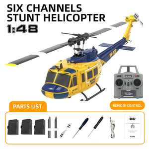 Hélicoptère radiocommandé RC ERA C032 UH-1 2.4G 6CH avec gyroscope 6 axes, échelle 1:48, maintien d'altitude, positionnement par flux optique, TOF (temps de vol), sans barre de stabilisation, prêt à voler.