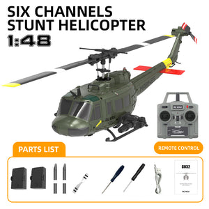 Hélicoptère radiocommandé RC ERA C032 UH-1 2.4G 6CH avec gyroscope 6 axes, échelle 1:48, maintien d'altitude, positionnement par flux optique, TOF (temps de vol), sans barre de stabilisation, prêt à voler.