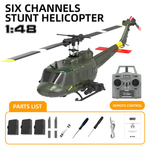 Hélicoptère radiocommandé RC ERA C032 UH-1 2.4G 6CH avec gyroscope 6 axes, échelle 1:48, maintien d'altitude, positionnement par flux optique, TOF (temps de vol), sans barre de stabilisation, prêt à voler.