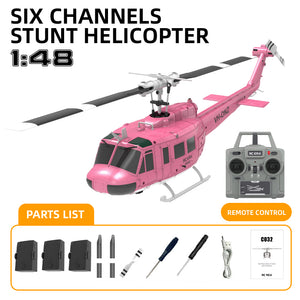 Hélicoptère radiocommandé RC ERA C032 UH-1 2.4G 6CH avec gyroscope 6 axes, échelle 1:48, maintien d'altitude, positionnement par flux optique, TOF (temps de vol), sans barre de stabilisation, prêt à voler.