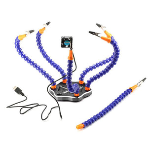 Support de fer à souder à six bras, outil de fixation pour circuit imprimé avec mini-ventilateur intégré