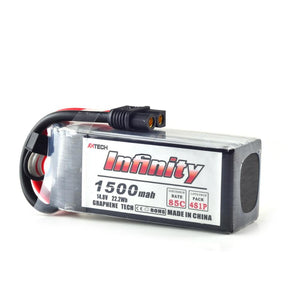 Batterie LiPo AHTECH Infinity 4S 14,8 V 1500 mAh 85C en graphène, compatible XT60 et chargeur boost 15C