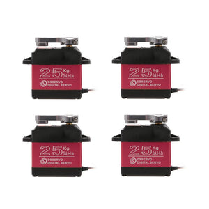 Lot de 4 servos numériques étanches DSSERVO DS3225MG 25 kg, engrenages métalliques, couple élevé, 180°, pour avions, robots et voitures radiocommandés.