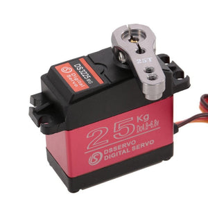 Lot de 2 servos numériques étanches DSSERVO DS3225MG 25 kg, engrenages métalliques, couple élevé, 180°, pour avions, robots et voitures radiocommandés.